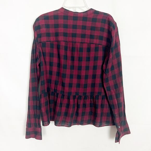 Madewell Cotton Linen Check Print Ruffle Hem Top Size Medium - Picture 6 of 11